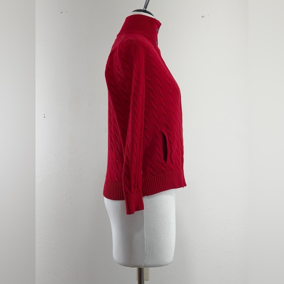 Vintage Lauren Active Ralph Lauren Red Cable Knit Full-Zip Sweater cardigan - Picture 4 of 9